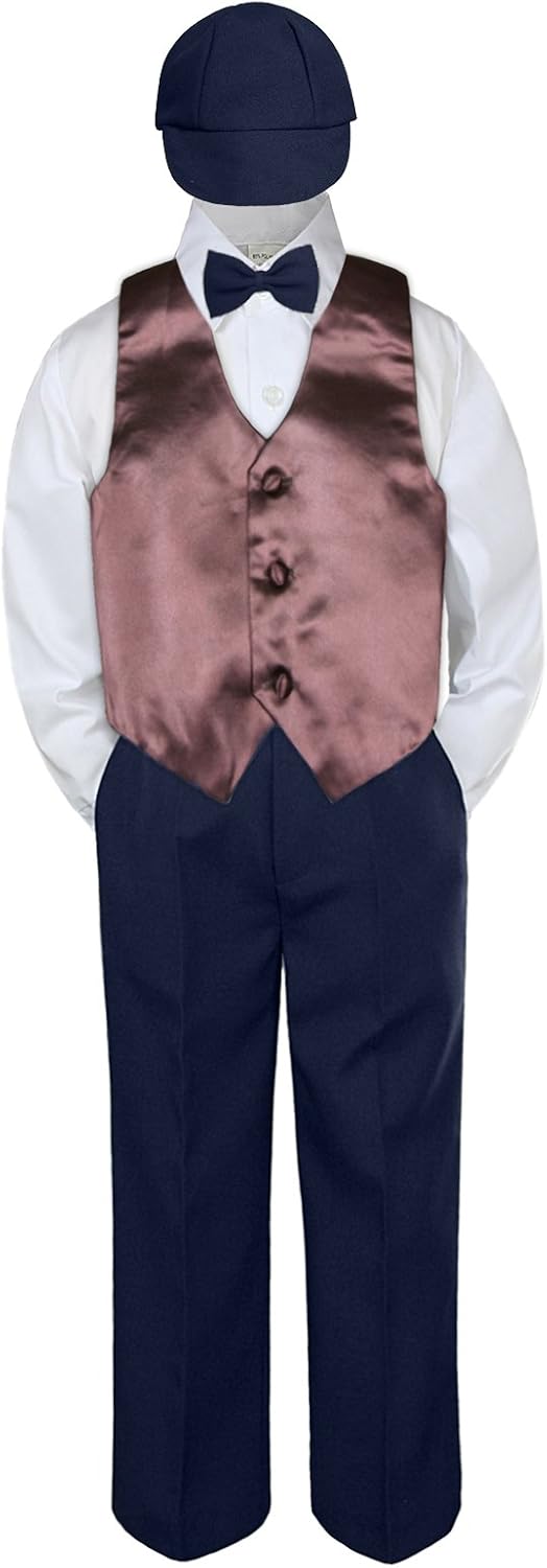 5pc Baby Toddler Boy Classic Suit NAVY Pants Shirt Vest Bow tie hat Set SM-4T