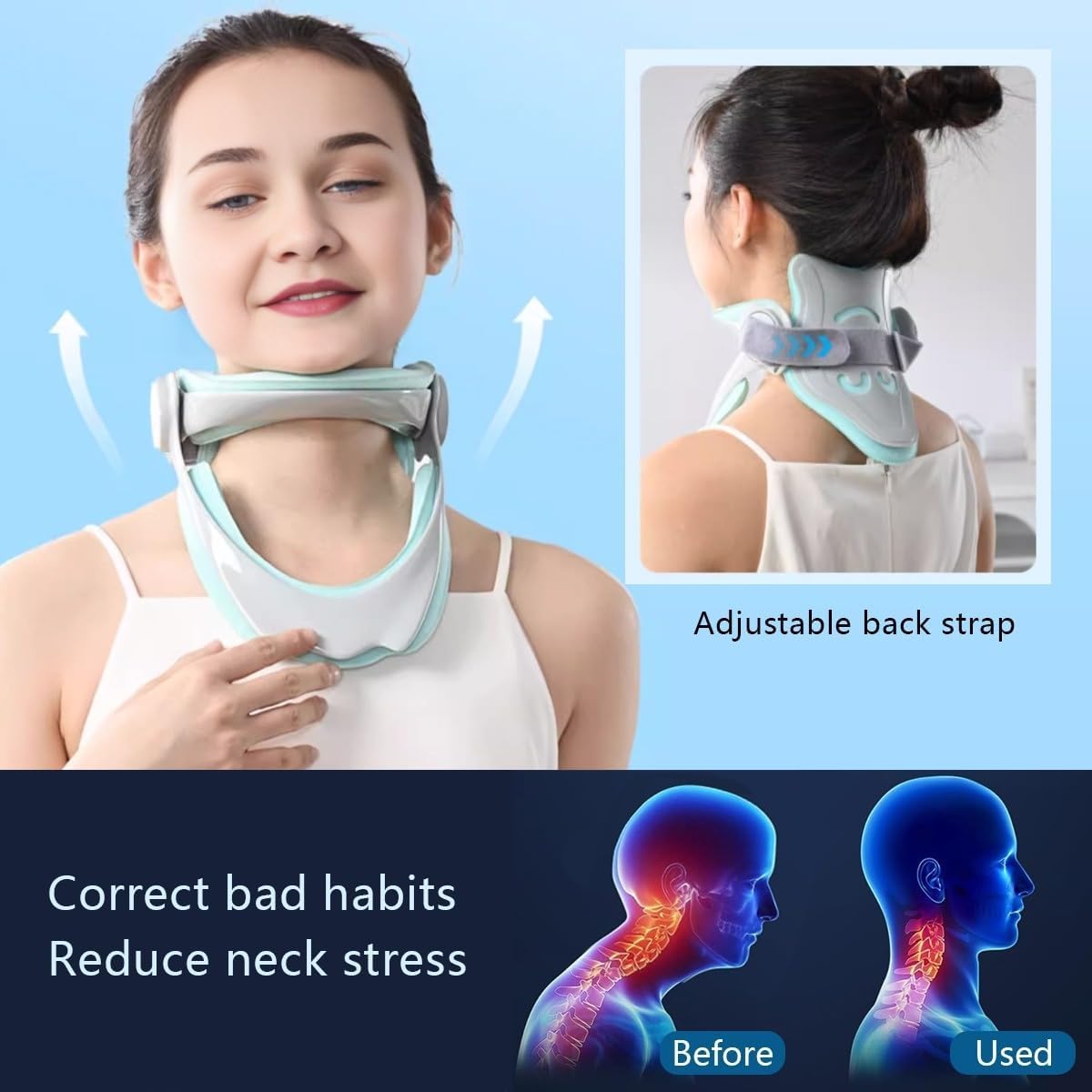 Tutore regolabile per il collo, dispositivo di trazione del collare cervicale per dolore e supporto al collo, protezione per la barella del collo, correttore della postura della testa in avanti
