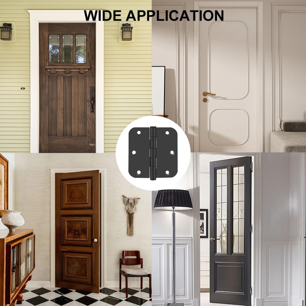 Lot de 6 charnières de porte à roulement à billes de 8,9 x 8,9 cm en acier inoxydable avec angle de 1,6 cm pour portes extérieures et intérieures (noir)