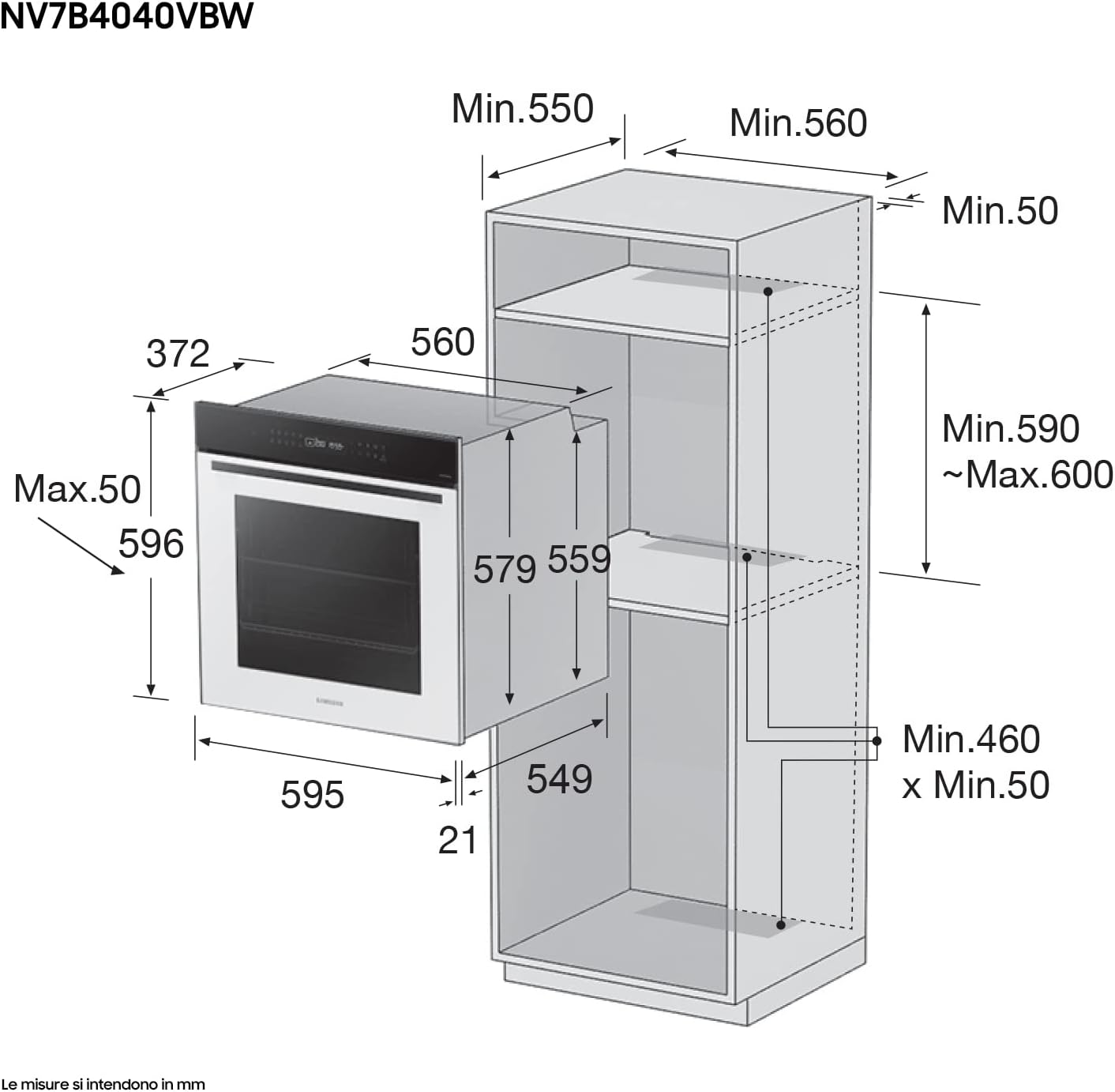 Samsung Forno Multifunzione Serie 4, NV7B4040VBW, Incasso, 1800 W, Wifi, Vapore naturale, 76 L, 59,5 x 60 x 57, Bianco [Classe di efficienza energetica A+]
