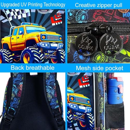 Image of 16 inch Truck Backpack for Boys, 3Pcs Bookbag with Lunch Box, Kids School Backpacks Set for Elementary Preschool Kindergarten (Balck)