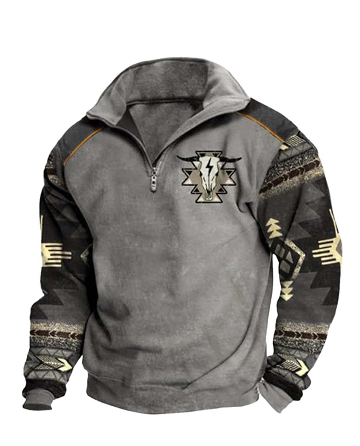 Western Sweatshirts for Men Aztec Ethnic Print Quarter Zip Pullover Fleece Hoodies Casual Stand Collar Sweatshirt