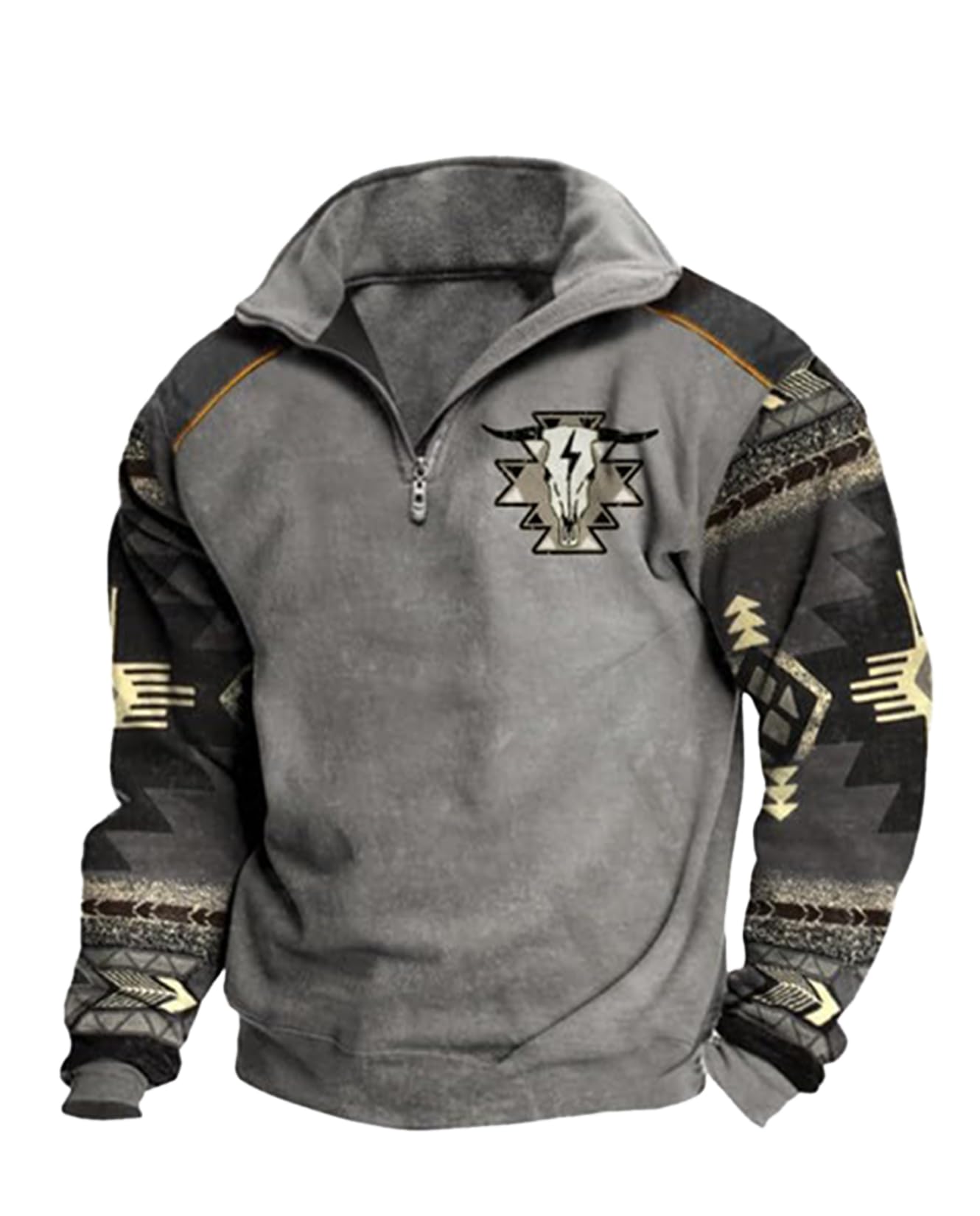 Western Sweatshirts for Men Aztec Ethnic Print Quarter Zip Pullover Fleece Hoodies Casual Stand Collar Sweatshirt