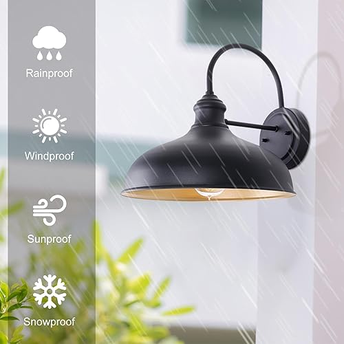 Miniatura 2 de Goosenck - Lámpara de granero para exteriores, cúpula de 10 pulgadas, iluminación de pared exterior para porche, luz negra para montaje en pared al