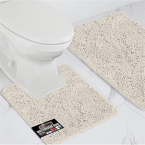 Vista 33 de GORILLA GRIP - Juegos de alfombras de baño, juego de 2 alfombras de área de felpilla suave, alfombra base de inodoro y alfombra de 30 x 20, Gris