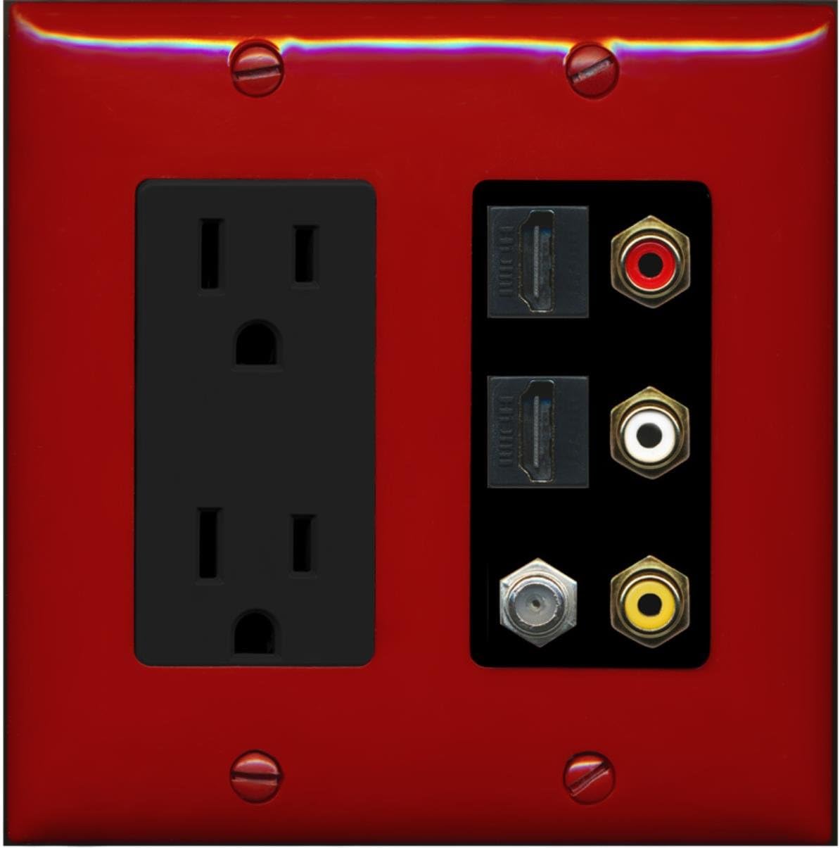 RiteAV USB Charger Outlet 15A/125V with USB Type-A/USB Type-C Charging Ports and 3 x RCA 2 x HDMI 1 x Coax Cable Decorative White Wall Plate