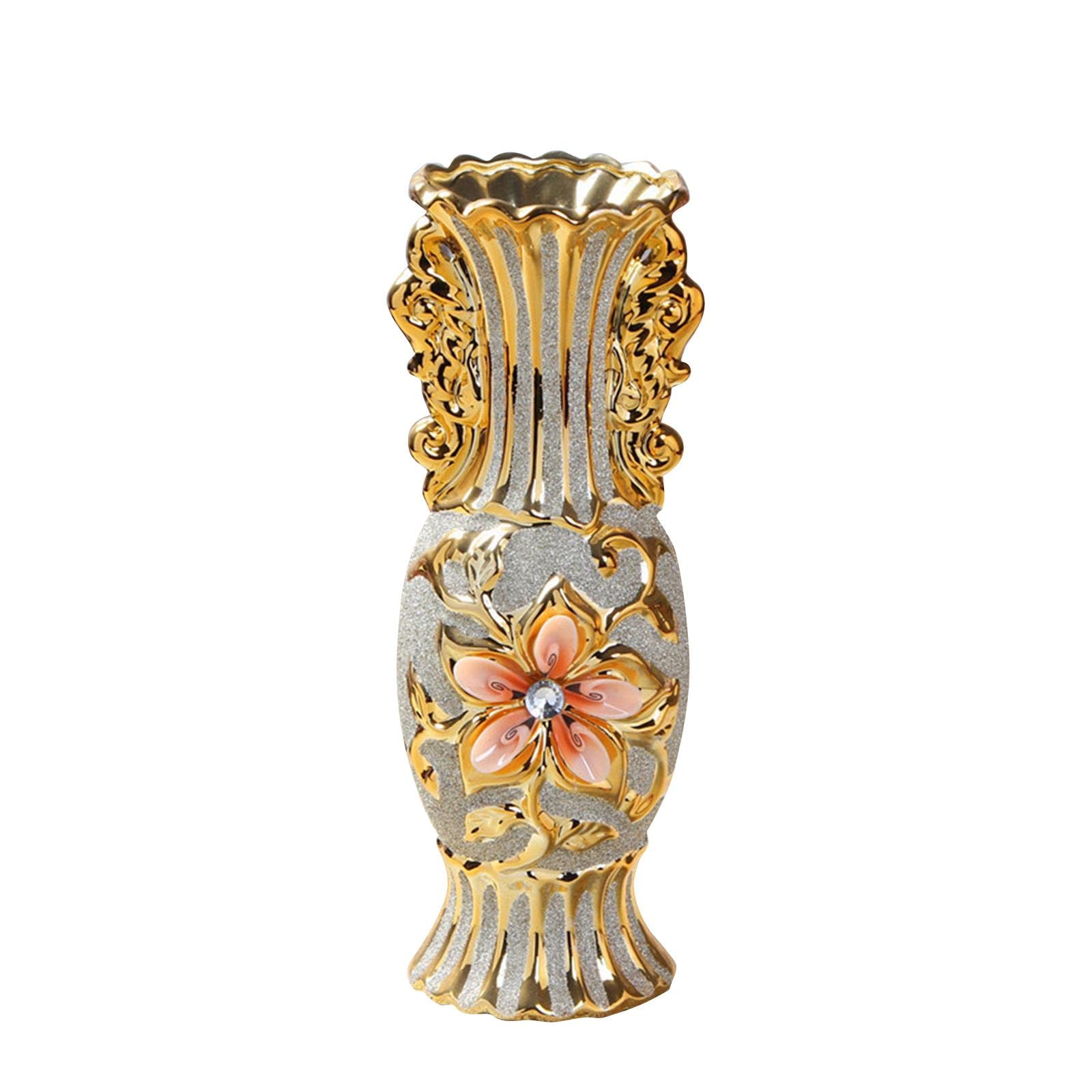 Keramikvase Europäischer Stil Blumenvasen Deko Ornament Tischdeko Goldene Muster Eleganz Aus für Hochzeit Geschenk Wohnzimmer Büro Café Bar Re, StilC
