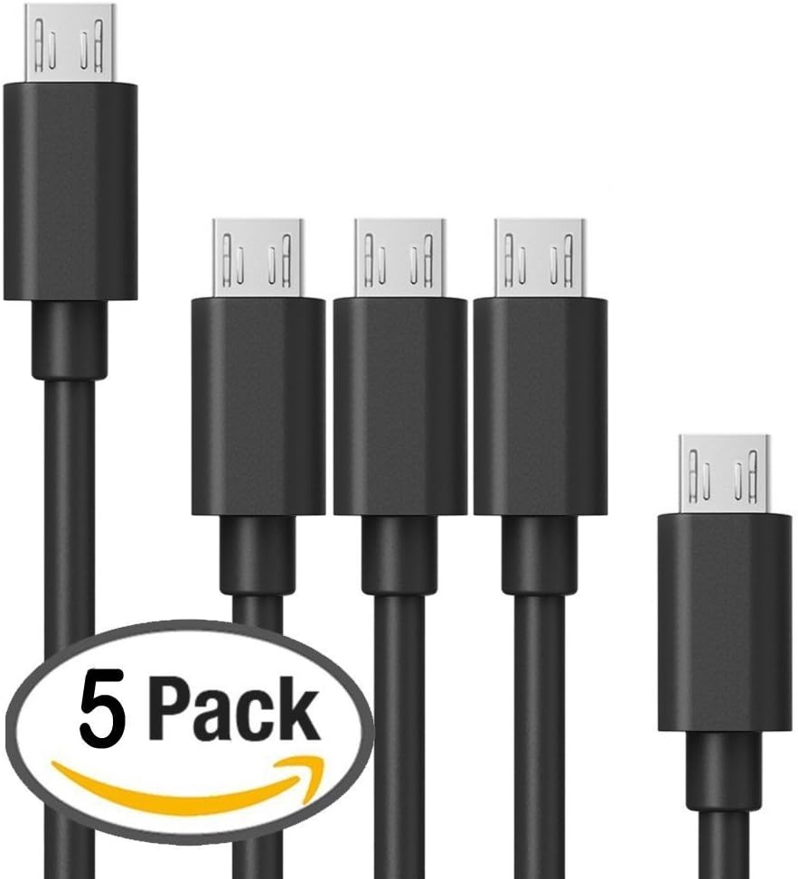 Micro USB Cable, AuKe [5-Pack]Micro USB Cables Assorted Lengths(1ft, 3ft, 6ft) High Speed USB 2.0 A Male to Micro B Sync and Charge Cables (Black) (5 Pack)
