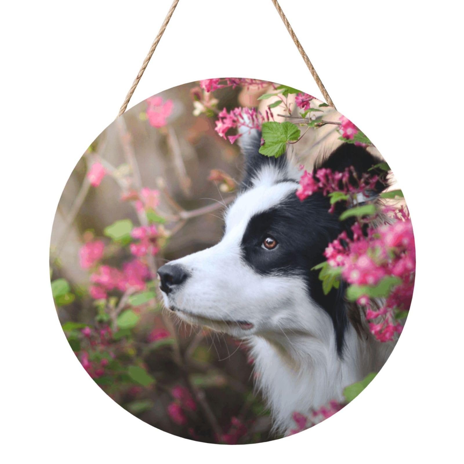 InOmak Animal Border Collie Cute Dog Pet, Round Wood Panel Painting 12 in, Wall Hanging Painting For Home