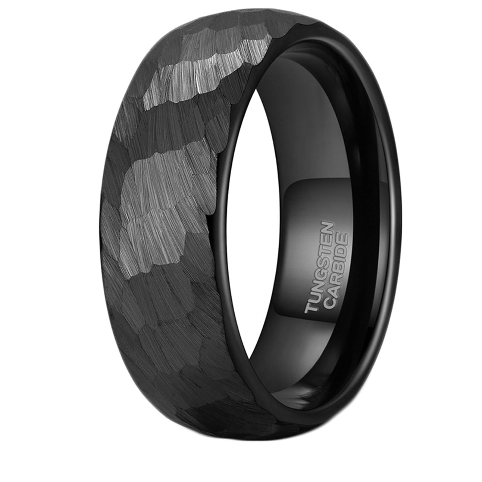 Gualiy Pierścionek z węglika wolframu, pierścionek 6/8 mm z młotkowanym wzorem, męskie obrączki ślubne, rozmiar N 1/2-Z
