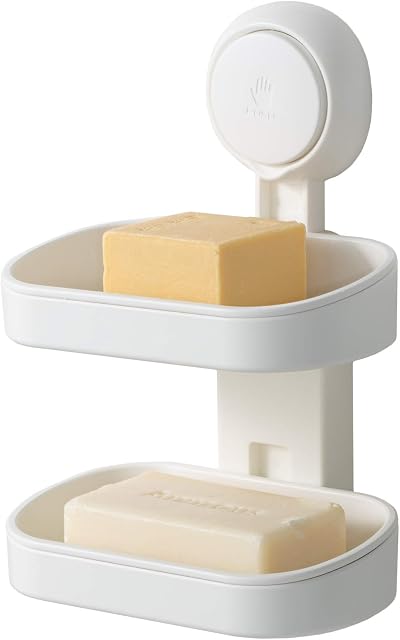 LEVERLOC Soap Holder Suction Cup Double Layer NO-Drilling & Removable Suction Soap Dishes Holder Wall Mounted Max Hold 5kg Wall Soap Dish Waterproof for Shower Bathroom & Kitchen with Drainage