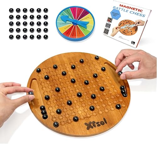 CIRCS-001 - Juego de ajedrez magnético de madera, juego de mesa interactivo con 30 piedras magnéticas, desarrollo de inteligencia, juego de batalla