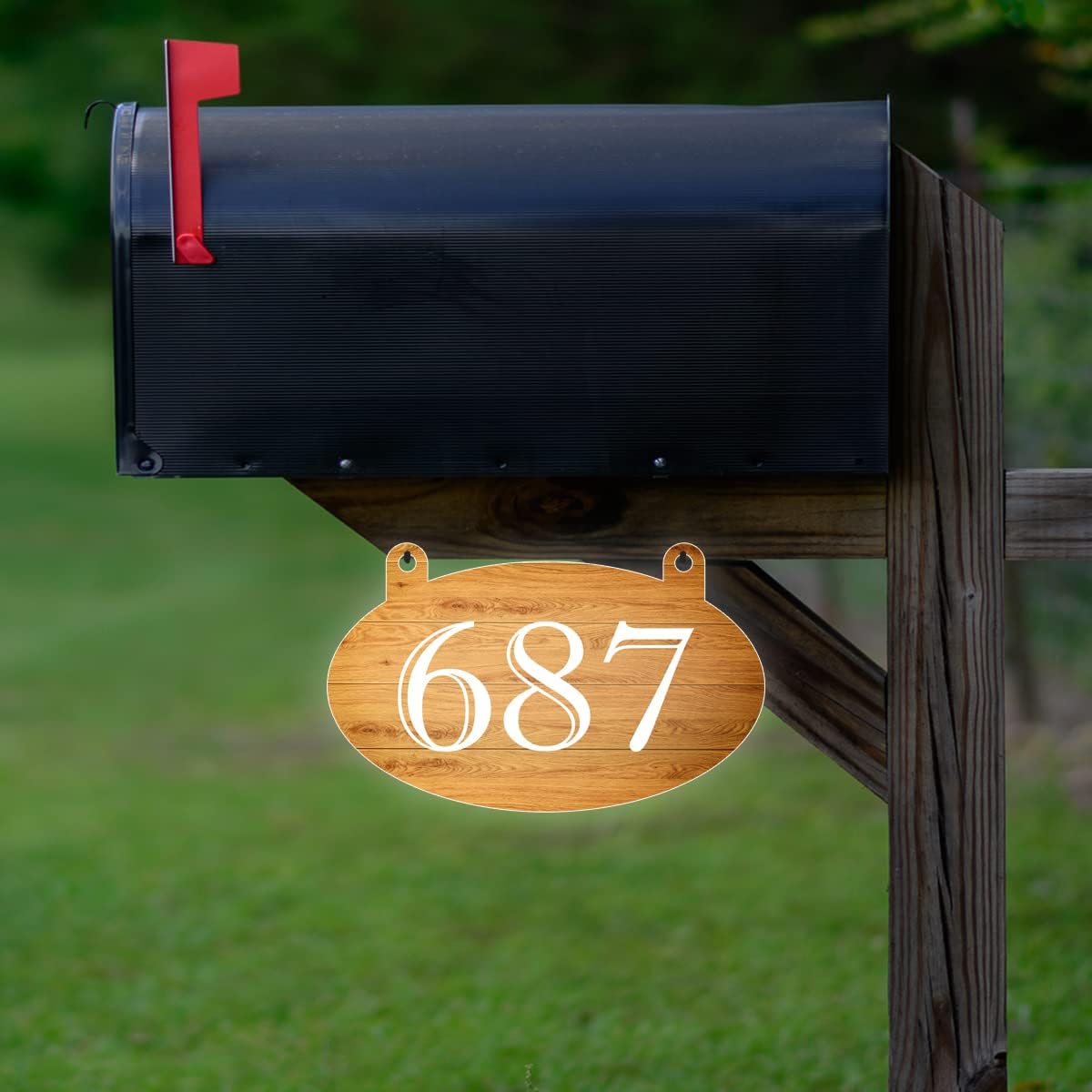 VWAQ Double Sided Reflective Custom Aluminum Sign for Mailbox Wood Design Address Numbers Plaque - AS2S5 (White)