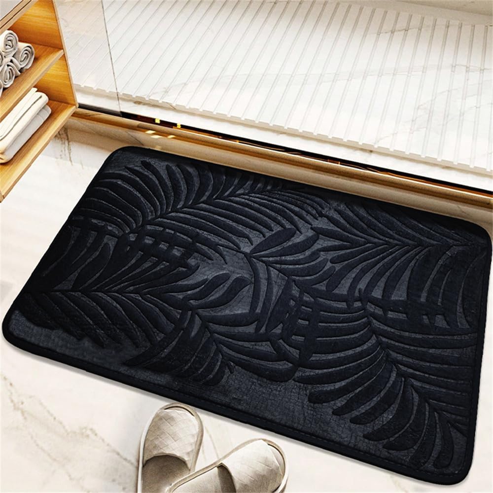 JIANGLANY Memory Foam Bath Mats for Bathroom Lush Leaves