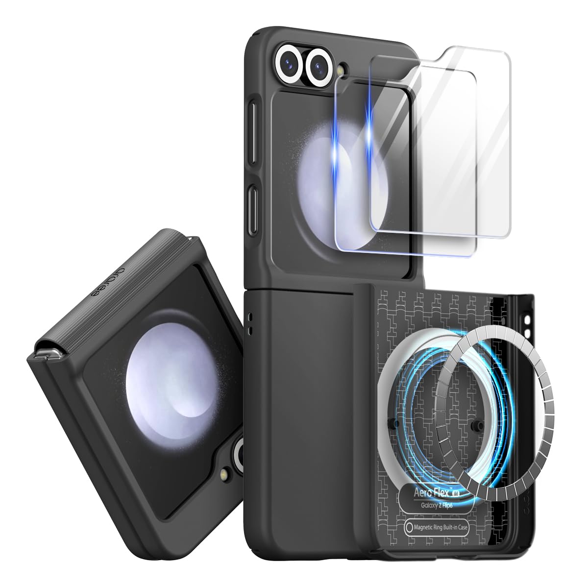 araree Aero Flex M Galaxy Z Flip 6 Case with Hinge Protection, 2 Pack Tempered Glass Screen Protector, Compatible with Magsafe Accessories, Thin &