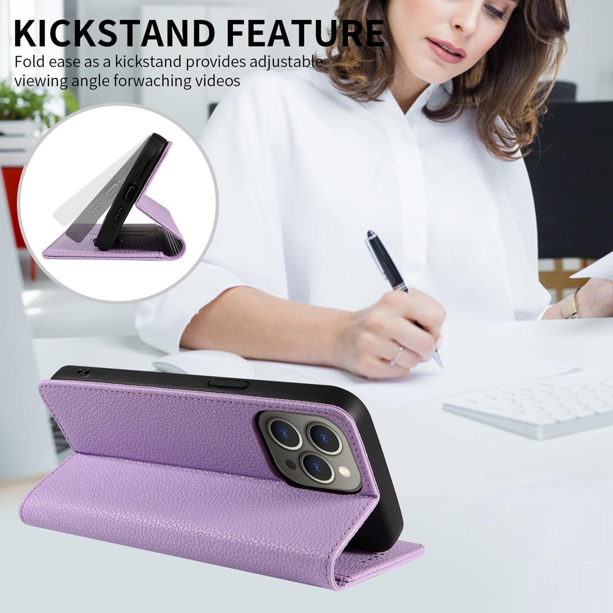 SEIAIYG Custodia Portafoglio Per Honor Magic 6 Pro - Pelle PU Viola Con Slot Carte E Supporto - 3
