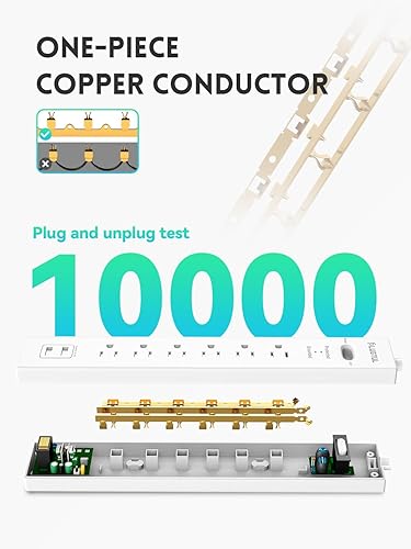 Miniatura 4 de PLUGTUL Regleta protectora de sobretensiones con puertos USB, cable de extensión de 6 pies con múltiples tomas, enchufe plano, montaje en pared, 2