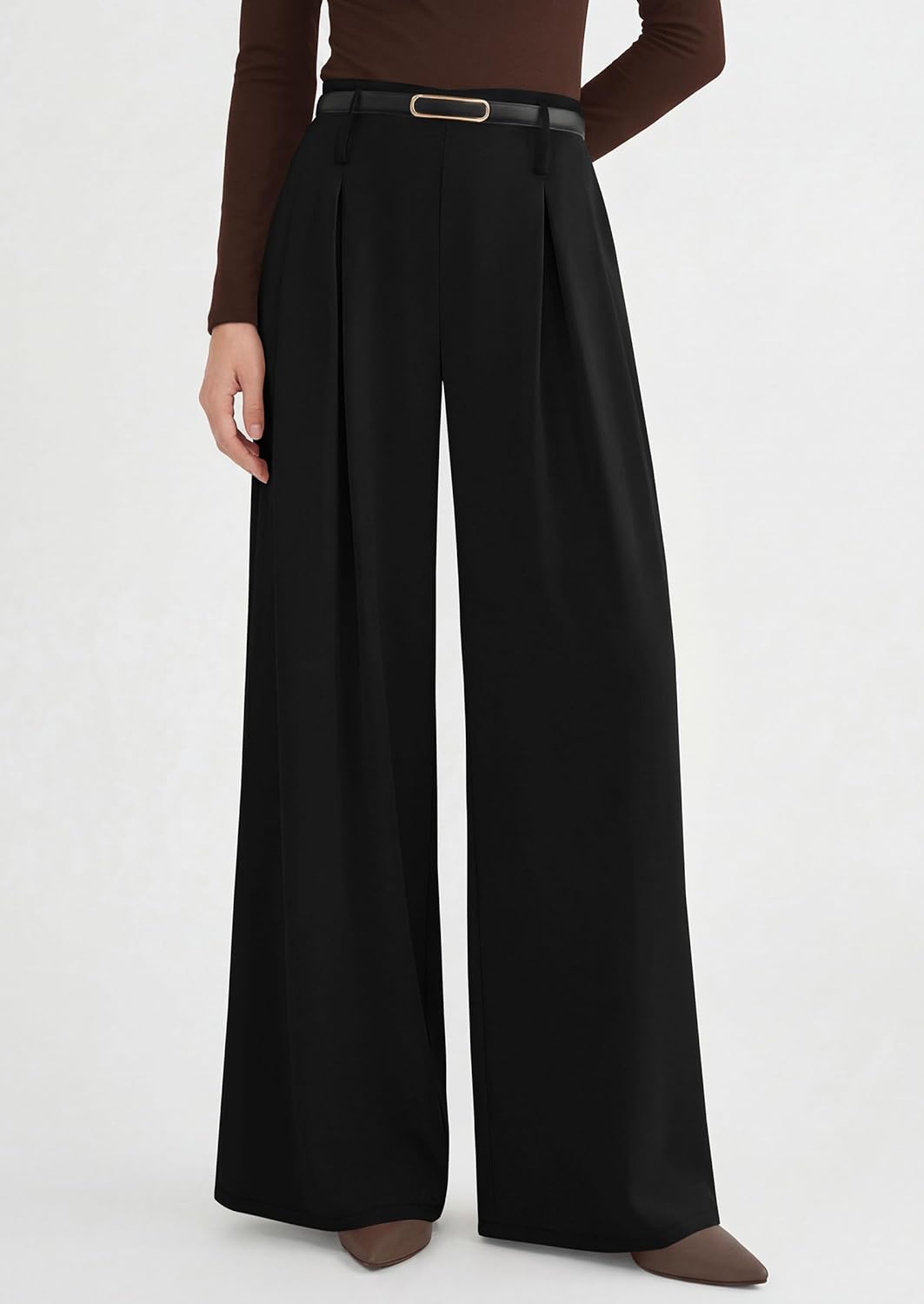 PRETTYGARDEN Womens Spring Wide Leg Trousers 2026 High Elastic Waist Loose Pleated Long Flowy Palazzo Work Pants with Pockets - Image 5