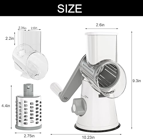 Miniatura 9 de Cambom Rallador de queso giratorio 5 en 1, triturador de queso de manivela para queso fresco, verduras, nueces, base de succión antideslizante,