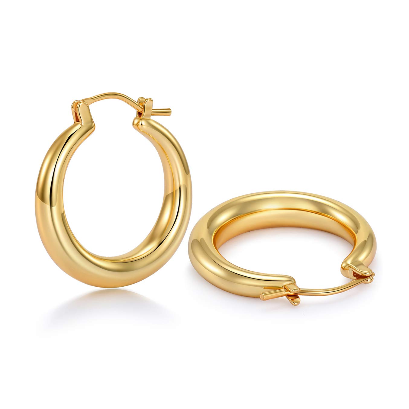 sovesi Chunky Gold Hoop Earrings for Women with 925 Sterling Silver Post, 14K Gold Plated Hoops Earrings