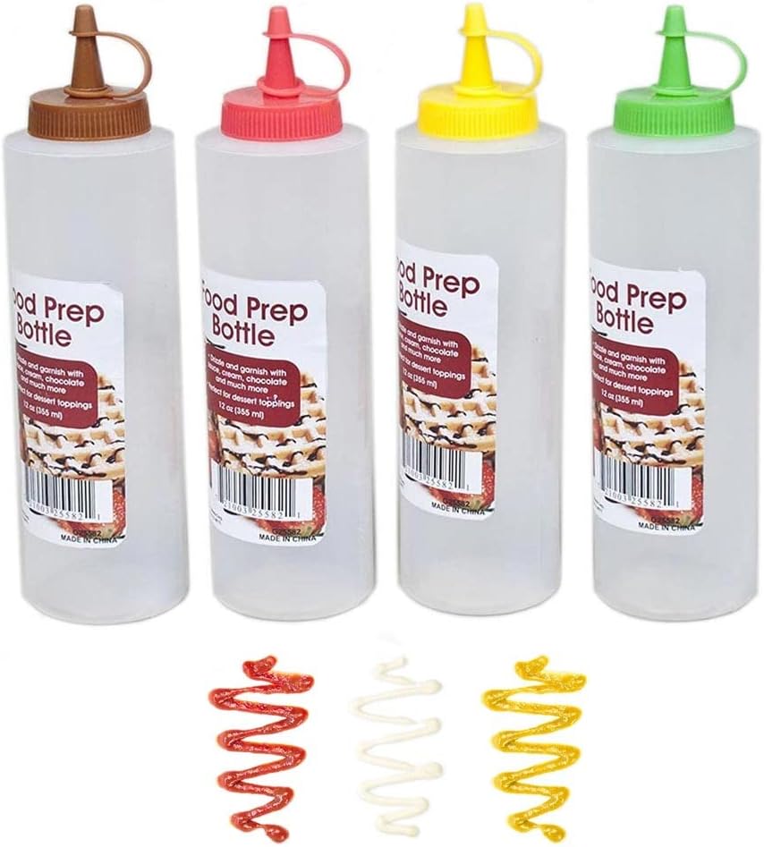 4PC Clear Squeeze Bottles 12 oz Condiment Ketchup Mustard Oil Squirt Mayo Food Squeeze Bottles Plastic 12 oz Clear (Pack of 4) Durable Condiment Squeeze Squirt Bottle with for BBQ Sauces Syrup image 5