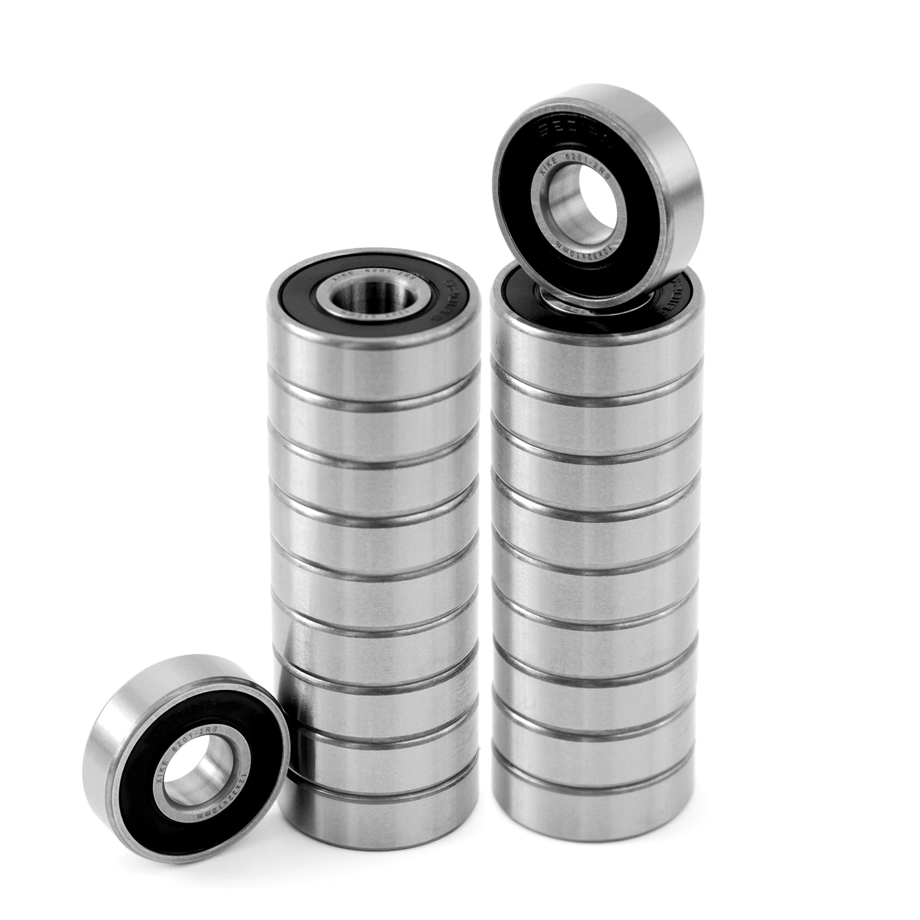 XiKe Lot de 20 roulements à billes 6201-2RS à rainure profonde à double étanchéité, pré-lubrifiés pour haut tr/min, acier chromé P6, ABEC 3 - 12 x 32 x 10 mm