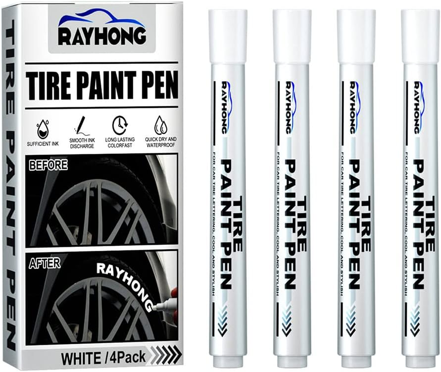 Tire Paint Pen, 4 Pack White Marker Pen Tire Paint Marker Pen Oil Based Car Tire