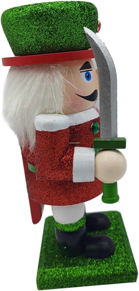 GARVALON Wooden Nutcracker Puppet Figure Christmas Traditional Nutcracker Soldier Figurine with Glitter for Tabletop Holiday Festival Decor