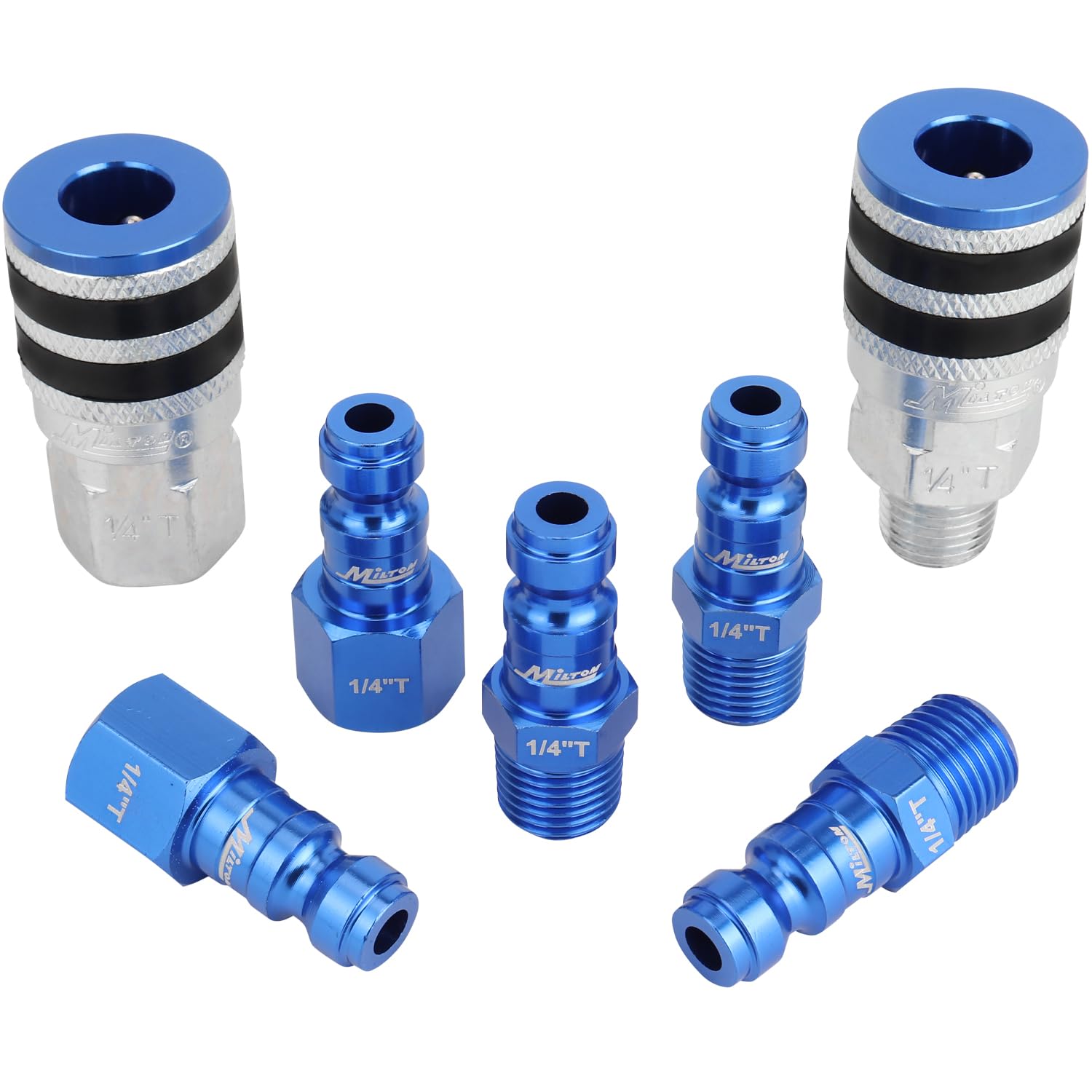 Colorfit by Milton Coupler &amp; Plug Kit (T-Style) with Rubber Bumper 1/4" NPT Quick Connect Hose Fittings for Air Tools &amp; Compressors - 7-Pieces