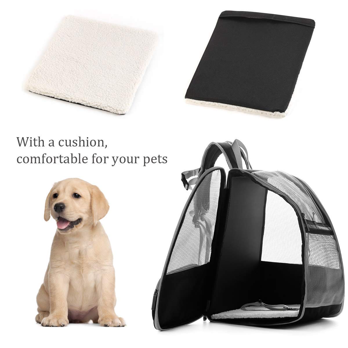 Sac de Transport pour Chats Petits Chiens 7.5kg, Sac à Dos en Filet Respirant pour Petit Animaux, Pliable Spacieux avec Matelas en Peluche Amovible, Panier pour Voyage on Train Voiture Avion (Rose)