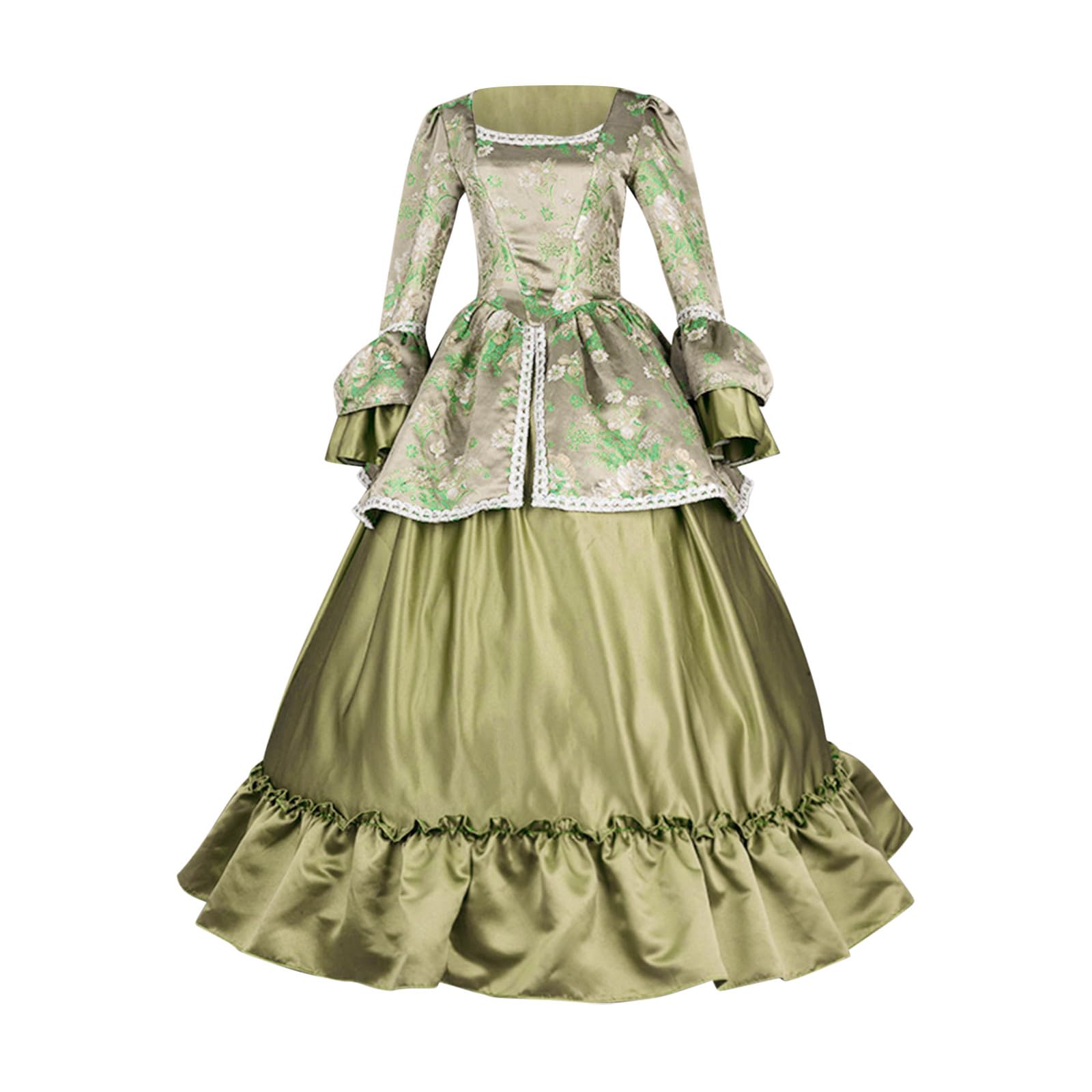 Damen Mittelalter Kleid Retro Renaissance Kleid Gothic Kostüm Corsagenkleid | Viktorianisches Kleider, Langarm Swing Kleider, Trompetenärmel Outfit, Prinzessin Regency,Karneval Halloween Maxikleid