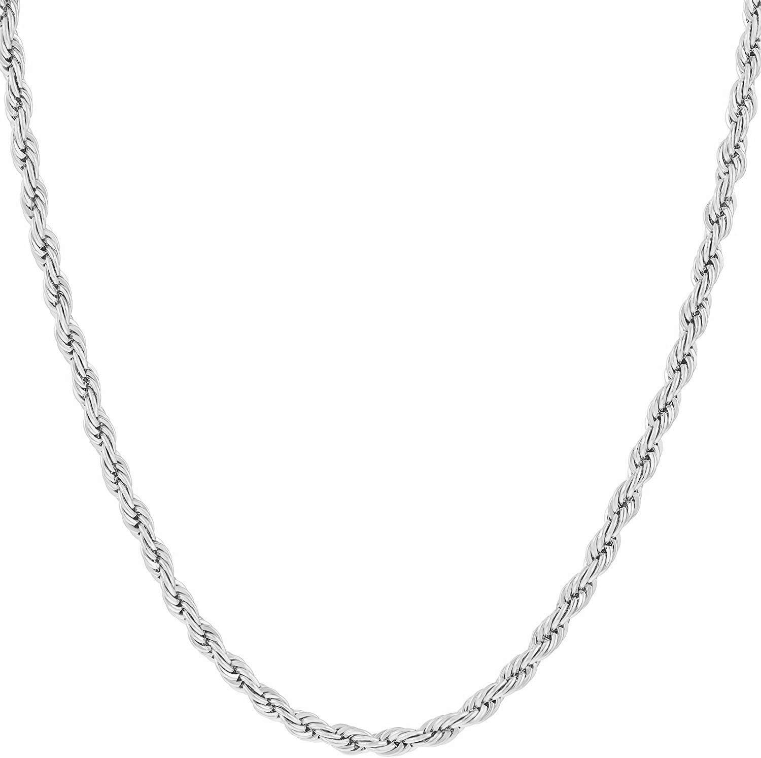 14K Hollow White Gold 2mm Light Rope Chain necklace, Length: 16", 18" OR 20"