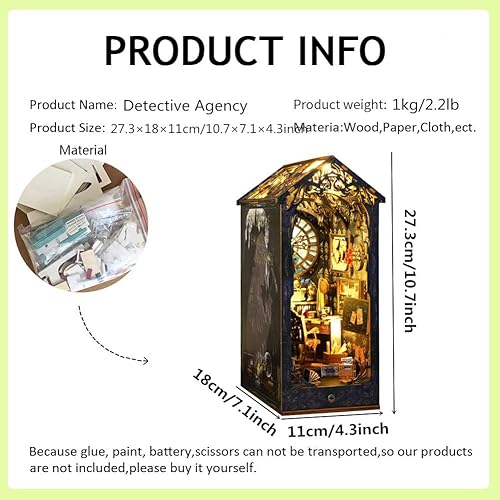 Miniatura 7 de Rompecabezas de madera 3D con caja de música de luz sensor, kit de montaje de rincón de libros en miniatura, kit de montaje de rincón de libros en