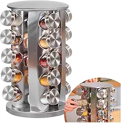 Porta Tempero Condimentos 20 Potes Giratorio Redondo Inox Cor Prateado