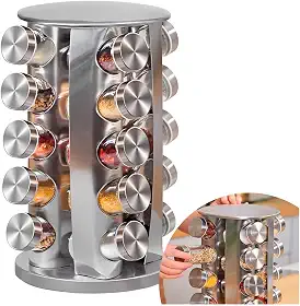 Porta Tempero Condimentos 20 Potes Giratorio Redondo Inox Cor Prateado