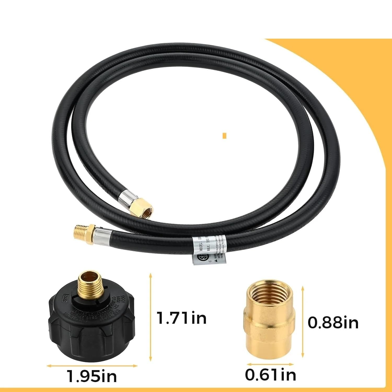 Kit de tuyau propane-laiton et caoutchouc 5 pieds 1/4 "NPT 350 PSI pour grils à gaz friteuses dinde foyer Mr Heater équipement camping-car