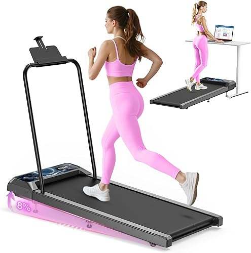 Walking Treadmill Pad with Incline - Portable Under Desk Treadmill, Walking Mat Pad with Handle Bar, 2.5HP Low Noise, 2 in 1 Treadmills for Home