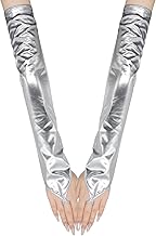 Long Keeper Long Fingerless Gloves PU Leather Women's Long Half Fingers Faux Leather Sexy Black Gloves Party for Halloween Costume Dance, One Size