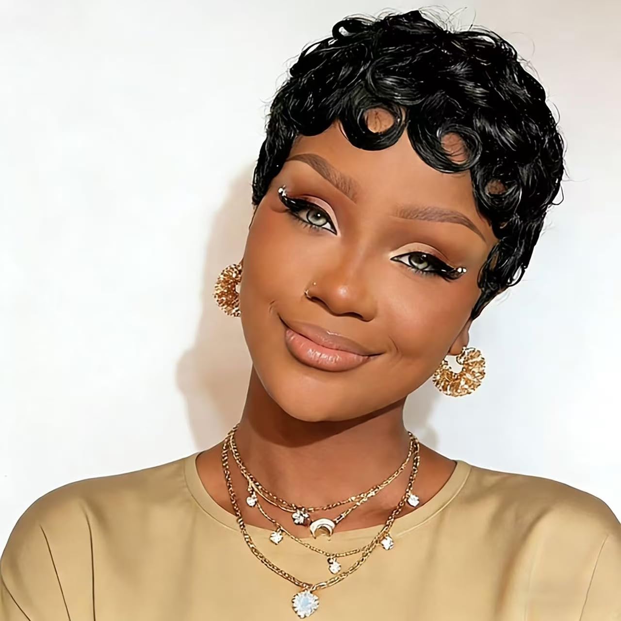 Pixie Cut Wig Human Hair for Black Women Short Curly Pixie Cut Wigs 100% Real Human Hair Lightweight Glueless Full Machine Made Wigs for Black Women Daily Use