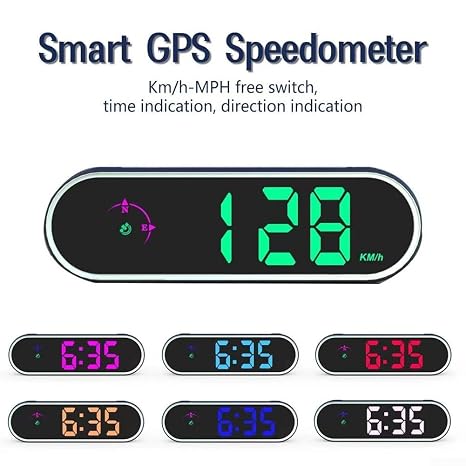 Digital Speedometer HUD Head Up Display with Compass, Auto On/Off, 7 Color Options, KM/H MPH Switch, Large Font for Cars Trucks Buses Scooters(USB car charger)