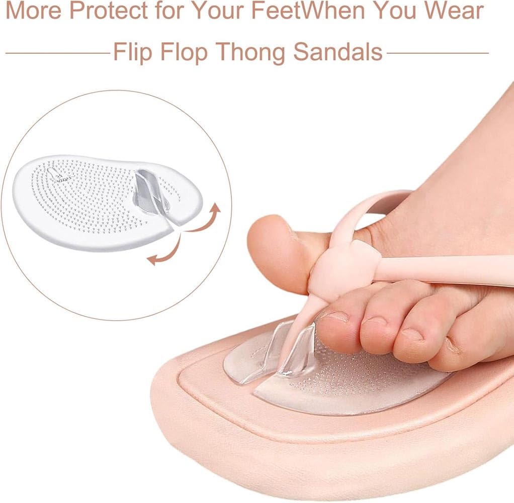 2 paia di cuscinetti per sandali infradito in silicone trasparente, protezioni per le dita dei sandali, cuscinetti antiscivolo per avampiede, inserti per protezione del piede, per sandali da uomo e