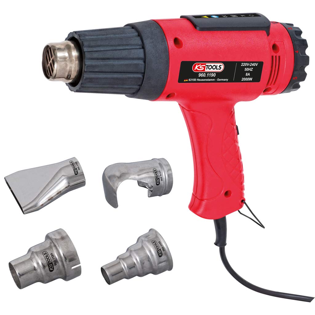 KS TOOLS Juego de pistola de aire y calor con 4 accesorios
