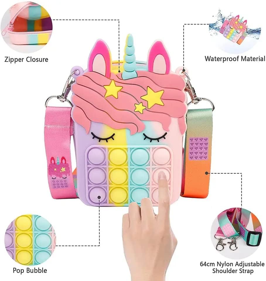 NAPP MALL Combo Crossbody Popit Bag for Kids Popit Bag for Girls Pop It Fidget Toy Shoulder purse Fidget Purse Stress Relief Toys poppet purse for kids popping pouch for kid (S unicorn pineaple) 3