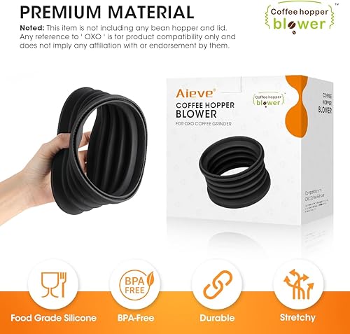 Miniatura 3 de Aieve Fuelle de tolva de dosis única compatible con el molinillo de café de rebaba cónica OXO, soplador de tolva de café de silicona para molinillo
