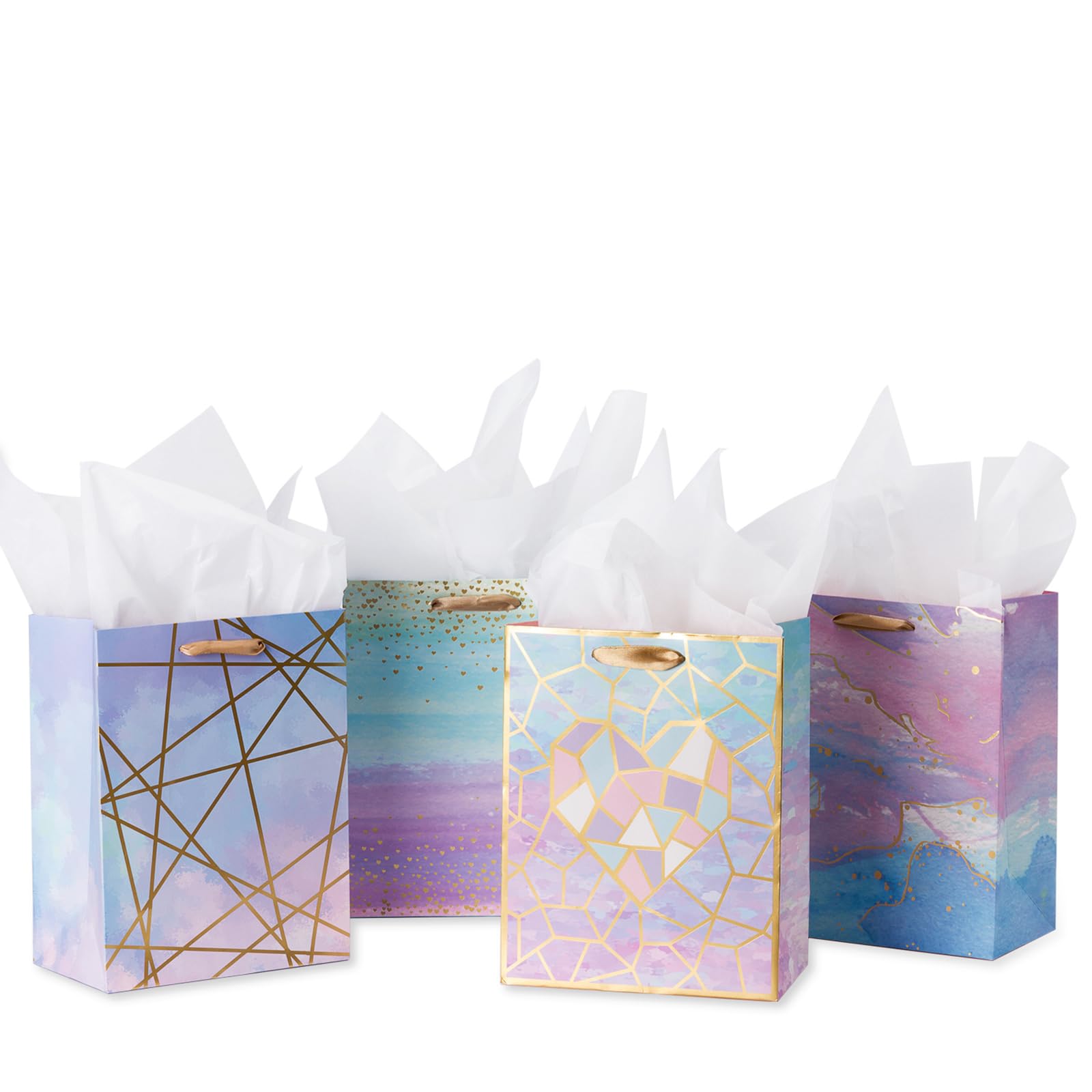 4 Sacchetti Regalo Medi Con Fiocco Blu E Carta Veline – Per Matrimoni, Battesimi, Compleanni