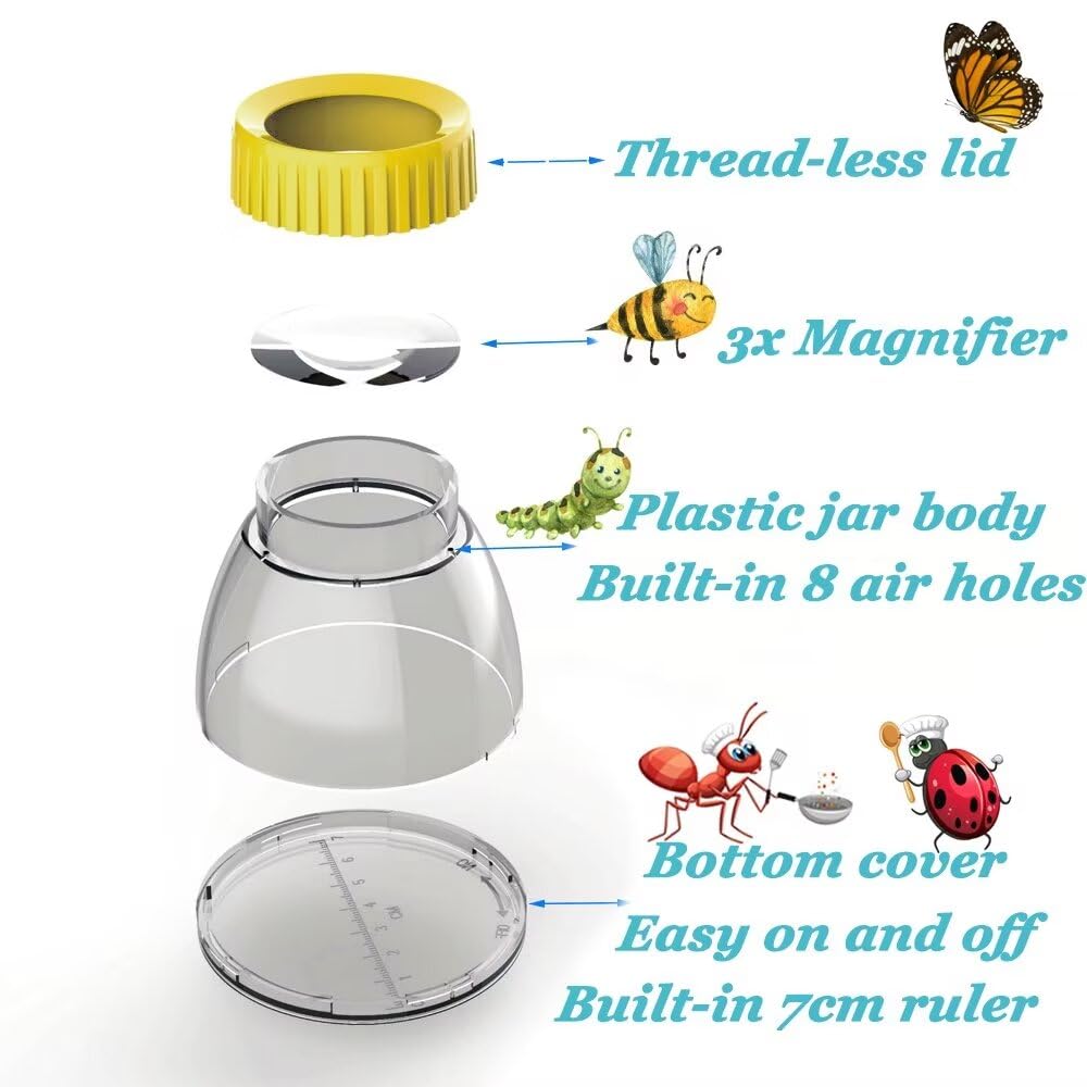 Bug Magnifying Viewer 5X Magnifyer Insect Jar Observation Kit Bug Viewer Built-in 7cm Ruler with 2 Plastic Tweezers Bug Catcher Kit for Kids Science Nature Exploration (4Pack, Yellow) - Image 2