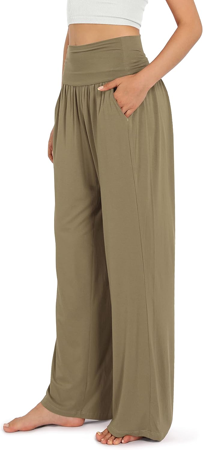 ODODOS Women's Wide Leg Palazzo Lounge Pants with Pockets Light Weight Loose Comfy Casual Pajama Pants-22/28"/30"/32" Inseam