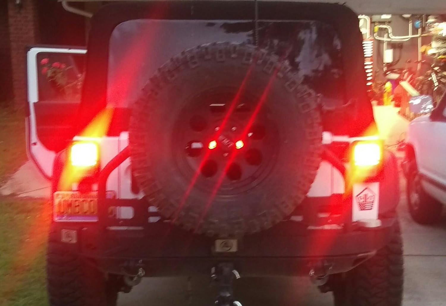 iJDMTOY Dark Red Lens Rear Mount Spare Tire Lug Nut Insert Red 3rd LED Brake Light Kit Compatible With Jeep Wrangler TJ JK JL, Ford Bronco, Toyota FJ Cruiser