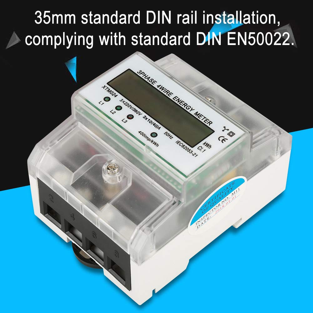 Medidor de riel DIN 3 fase 4 de alambre, medidor de energía electrónica con cobertura transparente, precisión de clase 1 para submetering industrial