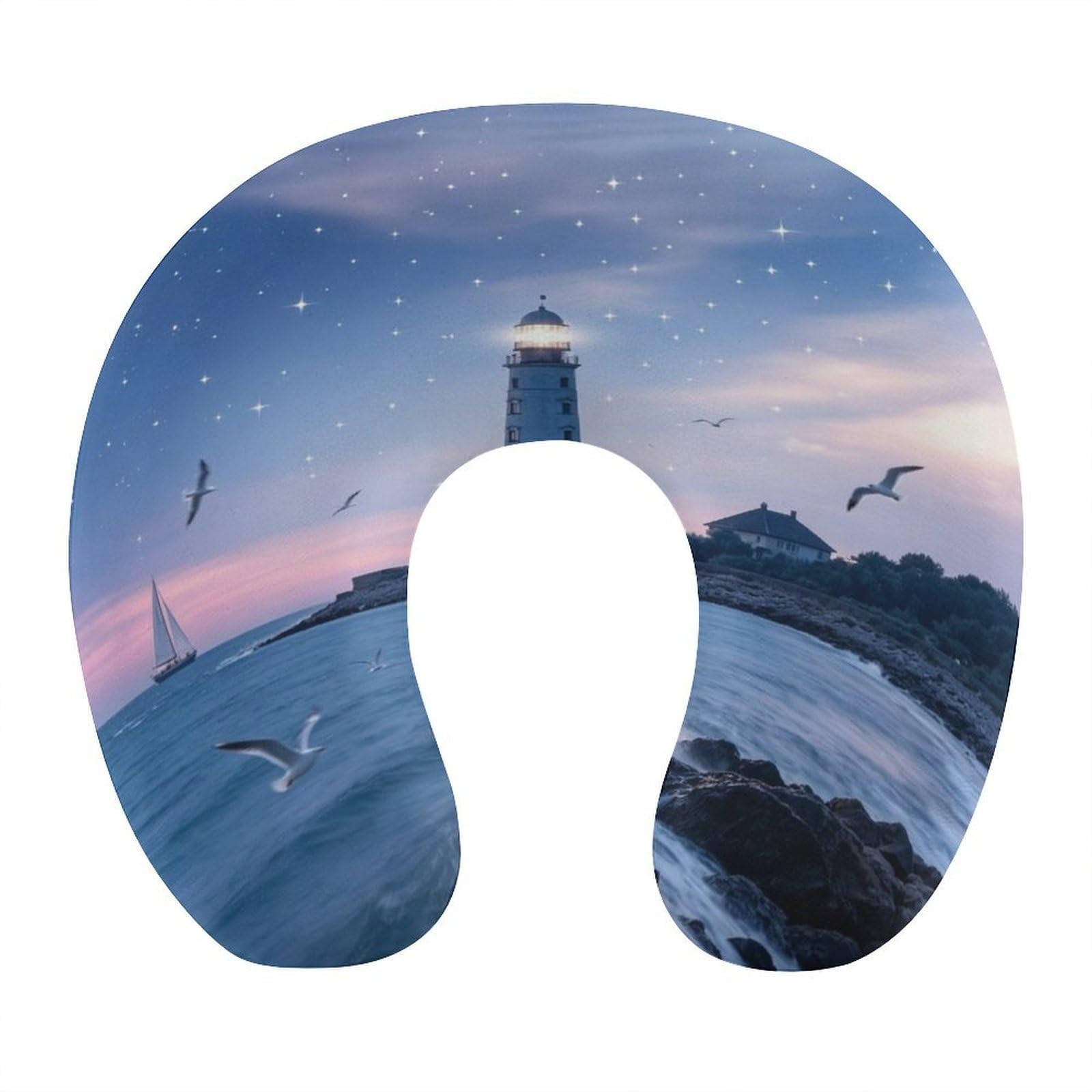 Btcowzrv Style Lighthouse At Night U Shaped Neck Pillow Travel Pillows